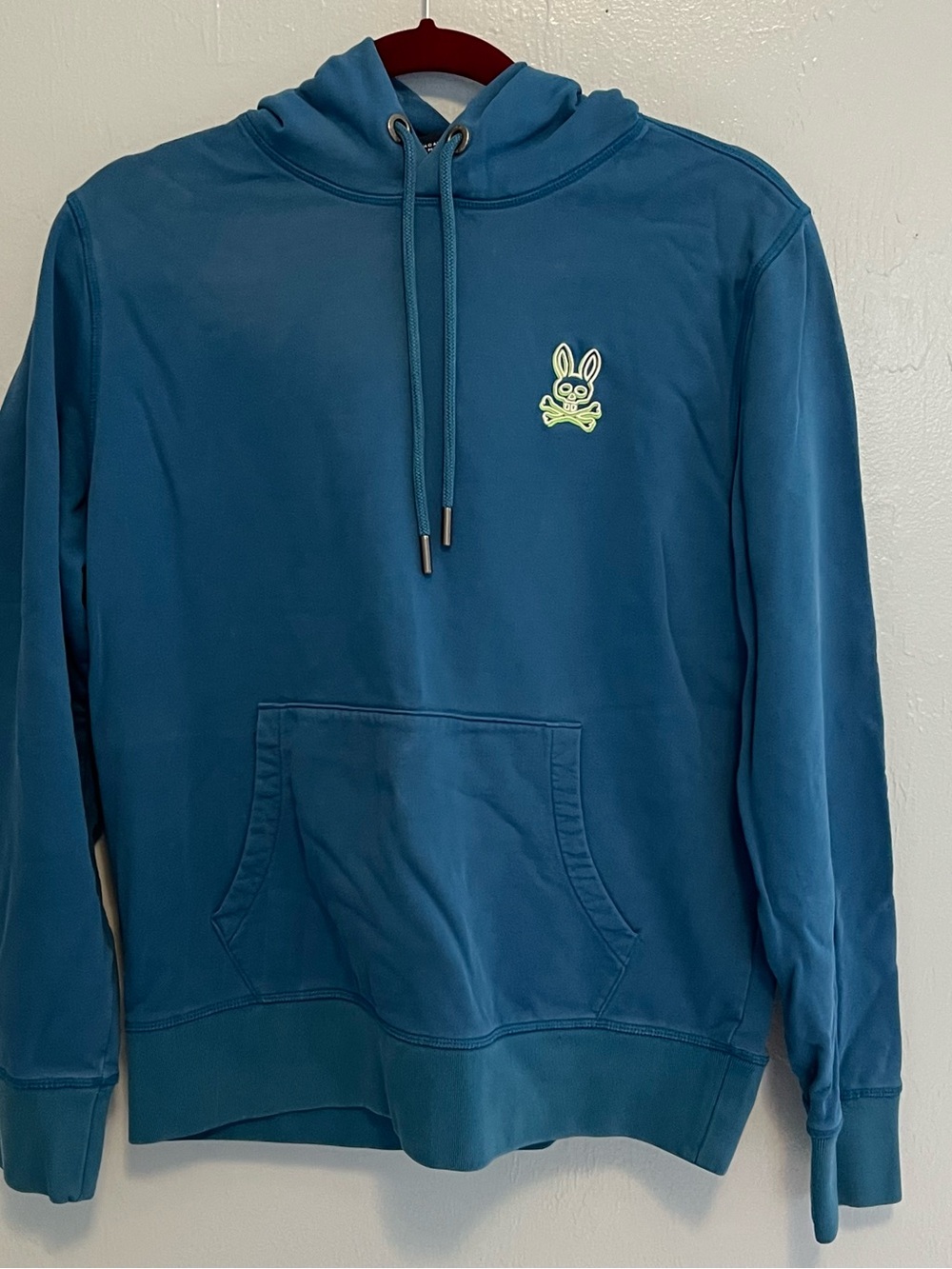 Psycho Bunny Men's Crewneck Hoodie in Teal with Neon Bunny Logo